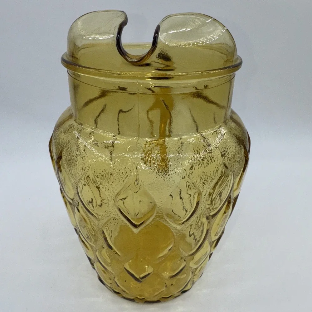 Glass Pitcher w/Ice Lip Anchor Hocking Madrid Amber‎ Honey Gold 78 oz Diamond